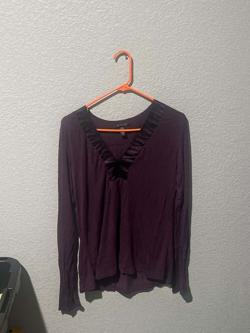 Midnight by Carole Hochman Purple Long Sleeve Modal Blend Top with Satin Ribbon